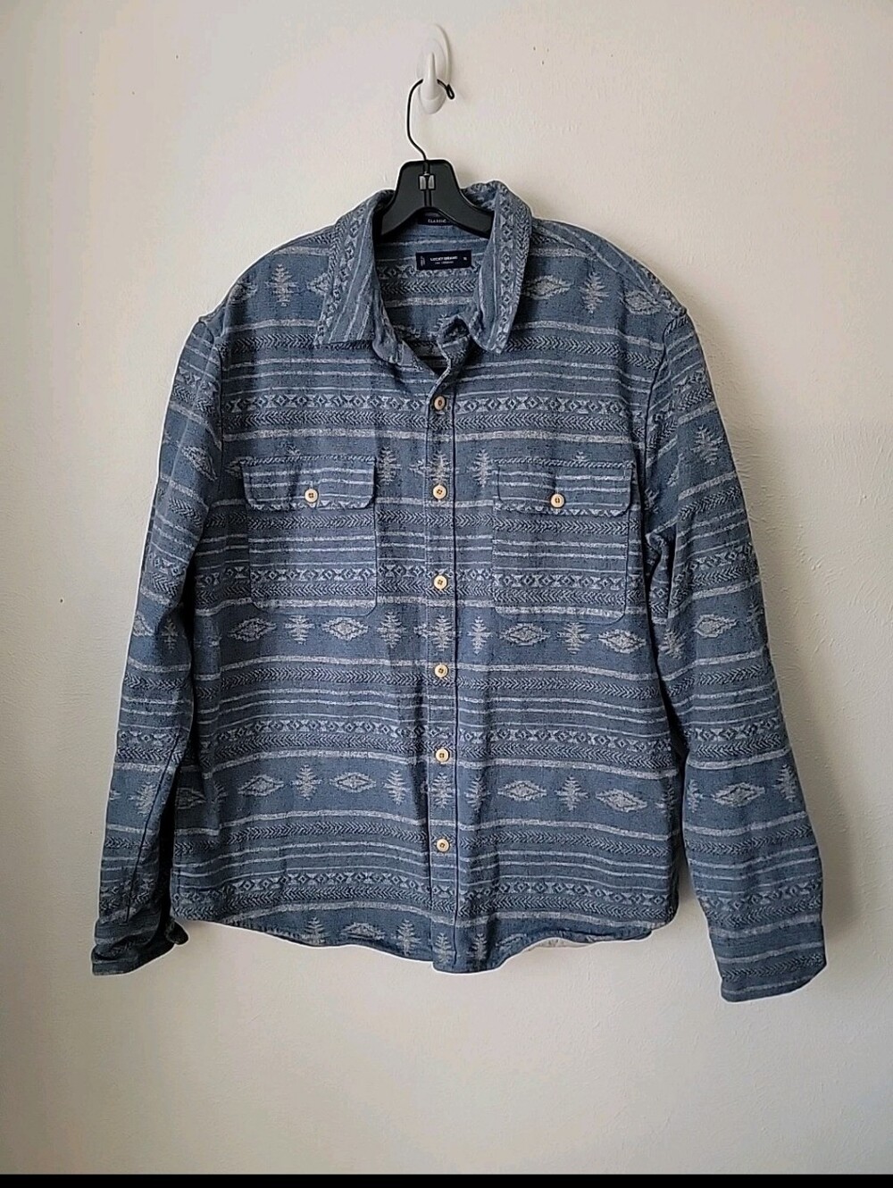 Lucky Brand Flannel Shirt Jacket Men's Blue Aztec